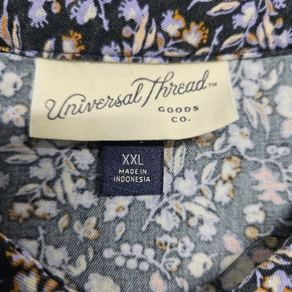Universal Thread Navy Floral Button-Up Roll Cuff Camp Shirt Size XXL - Picture 2 of 11